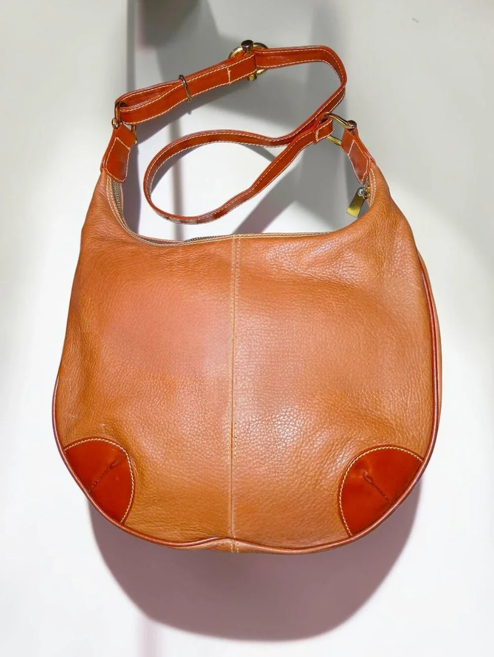 Vintage HCL Handmade Classic Brown & Tan Leather Hobo Bag - Made In Germany